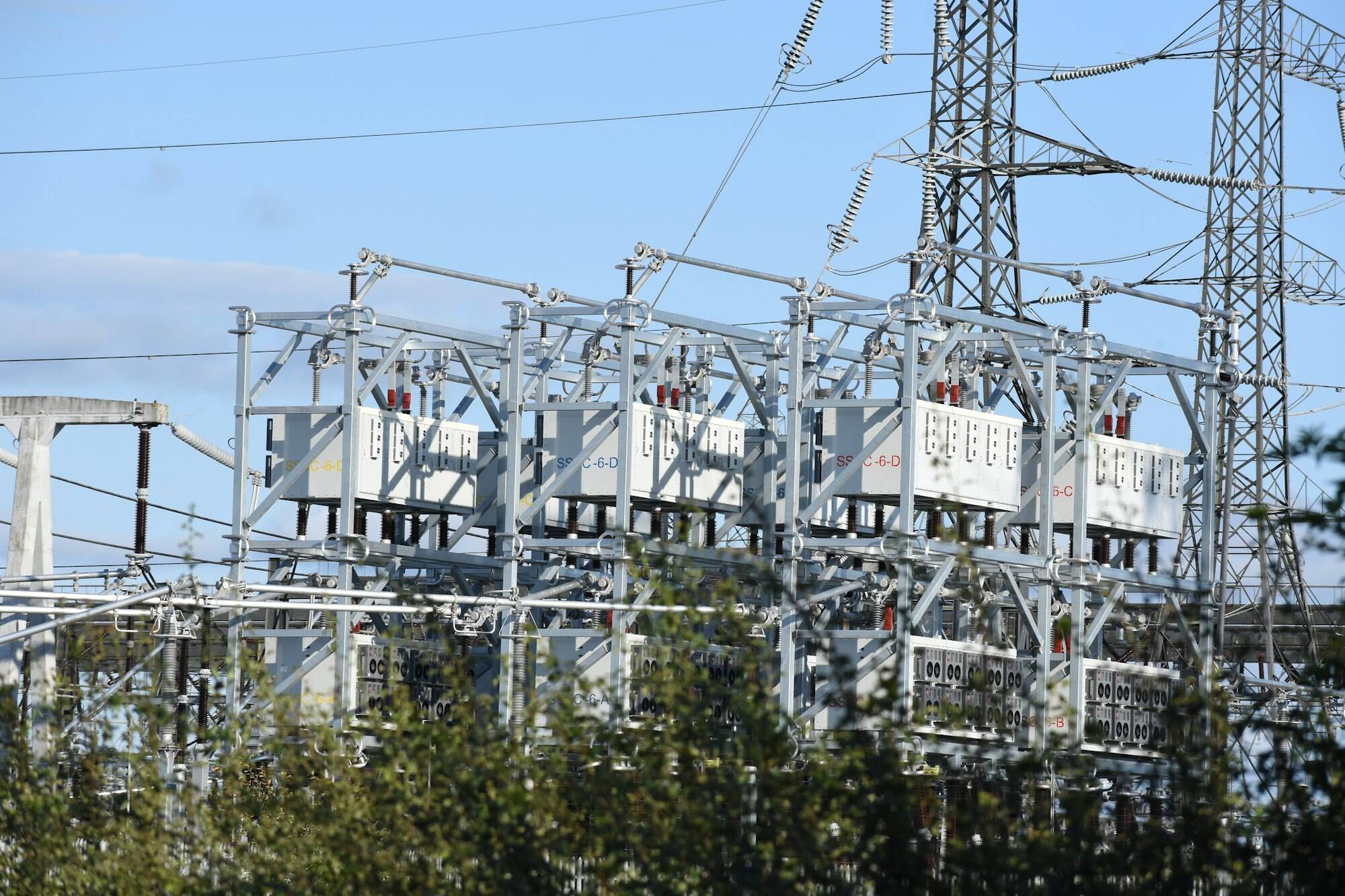Steel substation structures with high voltage equipment